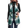Zeagoo Women Vest Long Plaid Jackets Sleeveless Flannel Coats with Pockets(Green-gz541)