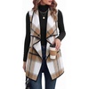 Zeagoo Women Vest Long Plaid Jackets Sleeveless Flannel Coats with Pockets(Khaki-gz554)