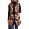 Zeagoo Women Vest Long Plaid Jackets Sleeveless Flannel Coats with Pockets(Orange-gz526)