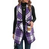 Zeagoo Women Vest Long Plaid Jackets Sleeveless Flannel Coats with Pockets(Purple-gz663)