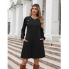 Zeagoo Women’s Long Sleeve Tunic Dress Side Button Crew Neck Casual Flowy Fall Winter A-Line Dress with Pockets(A01-black)