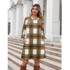 Zeagoo Women’s Long Sleeve Tunic Dress Side Button Crew Neck Casual Flowy Fall Winter A-Line Dress with Pockets(A02-browm Plaid)
