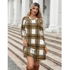 Zeagoo Women’s Long Sleeve Tunic Dress Side Button Crew Neck Casual Flowy Fall Winter A-Line Dress with Pockets(A02-browm Plaid)