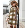 Zeagoo Women’s Long Sleeve Tunic Dress Side Button Crew Neck Casual Flowy Fall Winter A-Line Dress with Pockets(A02-browm Plaid)