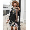 Zeagoo Women’s Long Sleeve Tunic Dress Side Button Crew Neck Casual Flowy Fall Winter A-Line Dress with Pockets(Black Floral)