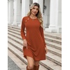Zeagoo Women’s Long Sleeve Tunic Dress Side Button Crew Neck Casual Flowy Fall Winter A-Line Dress with Pockets(Caramel)