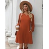 Zeagoo Women’s Long Sleeve Tunic Dress Side Button Crew Neck Casual Flowy Fall Winter A-Line Dress with Pockets(Caramel)