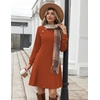 Zeagoo Women’s Long Sleeve Tunic Dress Side Button Crew Neck Casual Flowy Fall Winter A-Line Dress with Pockets(Caramel)