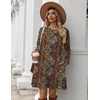 Zeagoo Women’s Long Sleeve Tunic Dress Side Button Crew Neck Casual Flowy Fall Winter A-Line Dress with Pockets(Chic Printed)