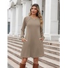 Zeagoo Women’s Long Sleeve Tunic Dress Side Button Crew Neck Casual Flowy Fall Winter A-Line Dress with Pockets(Khaki)