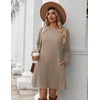 Zeagoo Women’s Long Sleeve Tunic Dress Side Button Crew Neck Casual Flowy Fall Winter A-Line Dress with Pockets(Khaki)