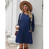 Zeagoo Women’s Long Sleeve Tunic Dress Side Button Crew Neck Casual Flowy Fall Winter A-Line Dress with Pockets(Navy Blue)