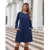 Zeagoo Women’s Long Sleeve Tunic Dress Side Button Crew Neck Casual Flowy Fall Winter A-Line Dress with Pockets(Navy Blue)