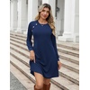Zeagoo Women’s Long Sleeve Tunic Dress Side Button Crew Neck Casual Flowy Fall Winter A-Line Dress with Pockets(Navy Blue)