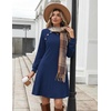 Zeagoo Women’s Long Sleeve Tunic Dress Side Button Crew Neck Casual Flowy Fall Winter A-Line Dress with Pockets(Navy Blue)