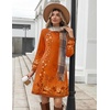Zeagoo Women’s Long Sleeve Tunic Dress Side Button Crew Neck Casual Flowy Fall Winter A-Line Dress with Pockets(Orange Floral)
