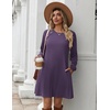 Zeagoo Women’s Long Sleeve Tunic Dress Side Button Crew Neck Casual Flowy Fall Winter A-Line Dress with Pockets(Purple)