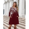 Zeagoo Women’s Long Sleeve Tunic Dress Side Button Crew Neck Casual Flowy Fall Winter A-Line Dress with Pockets(Red Floral)