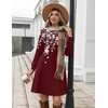 Zeagoo Women’s Long Sleeve Tunic Dress Side Button Crew Neck Casual Flowy Fall Winter A-Line Dress with Pockets(Red Floral)
