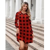 Zeagoo Women’s Long Sleeve Tunic Dress Side Button Crew Neck Casual Flowy Fall Winter A-Line Dress with Pockets(Red Plaid)