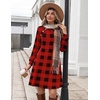 Zeagoo Women’s Long Sleeve Tunic Dress Side Button Crew Neck Casual Flowy Fall Winter A-Line Dress with Pockets(Red Plaid)
