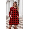 Zeagoo Women’s Long Sleeve Tunic Dress Side Button Crew Neck Casual Flowy Fall Winter A-Line Dress with Pockets(Red Plaid)