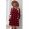 Zeagoo Women’s Long Sleeve Tunic Dress Side Button Crew Neck Casual Flowy Fall Winter A-Line Dress with Pockets(Red Plaid)