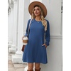 Zeagoo Women’s Long Sleeve Tunic Dress Side Button Crew Neck Casual Flowy Fall Winter A-Line Dress with Pockets(Solid Blue)