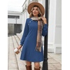 Zeagoo Women’s Long Sleeve Tunic Dress Side Button Crew Neck Casual Flowy Fall Winter A-Line Dress with Pockets(Solid Blue)