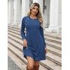 Zeagoo Women’s Long Sleeve Tunic Dress Side Button Crew Neck Casual Flowy Fall Winter A-Line Dress with Pockets(Solid Blue)