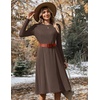 Zeagoo Womens Sweater Dress Long Sleeve Ribbed Knit Flowy Midi Fall Dresses(Brown)
