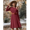 Zeagoo Womens Sweater Dress Long Sleeve Ribbed Knit Flowy Midi Fall Dresses(Wine Red)