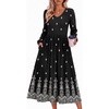Zeagoo Midi Dresses Flare Loose Fit Navy Blue Long Sleeve Flowy Ladies(Black Boho Print)