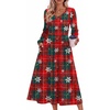 Zeagoo Midi Dresses Flare Loose Fit Navy Blue Long Sleeve Flowy Ladies(Christmas Print)