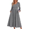 Zeagoo Midi Dresses Flare Loose Fit Navy Blue Long Sleeve Flowy Ladies(Houndstooth)