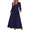 Zeagoo Midi Dresses Flare Loose Fit Navy Blue Long Sleeve Flowy Ladies(Navy Blue)