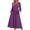 Zeagoo Midi Dresses Flare Loose Fit Navy Blue Long Sleeve Flowy Ladies(Purple)