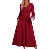 Zeagoo Midi Dresses Flare Loose Fit Navy Blue Long Sleeve Flowy Ladies(Wine Red)