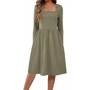 ZEAGOO Women Dresses Spring Fall 2026 Sweater Dress Long Sleeve Casual Knit Dresses with Pockets(Army Green)