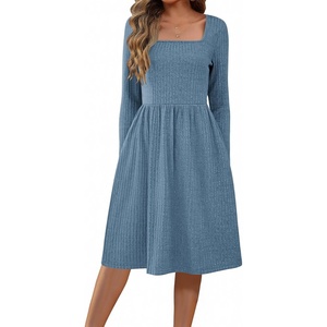 ZEAGOO Women Dresses Spring Fall 2026 Sweater Dress Long Sleeve Casual Knit Dresses with Pockets(Blue)