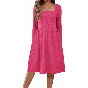 ZEAGOO Women Dresses Spring Fall 2026 Sweater Dress Long Sleeve Casual Knit Dresses with Pockets(Red)