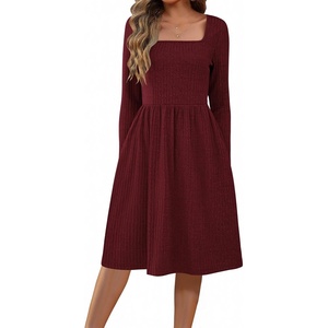ZEAGOO Women Dresses Spring Fall 2026 Sweater Dress Long Sleeve Casual Knit Dresses with Pockets(Wine Red)