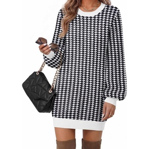 Zeagoo Sweater Dresses for Women 2026 Fall Winter Long Sleeve Bodycon Dress(Houndstooth)