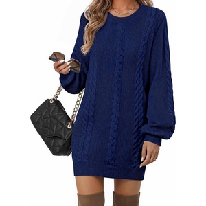 Zeagoo Sweater Dresses for Women 2026 Fall Winter Long Sleeve Bodycon Dress(Navy Blue)