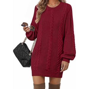 Zeagoo Sweater Dresses for Women 2026 Fall Winter Long Sleeve Bodycon Dress(Wine Red)