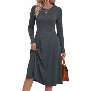 Zeagoo Womens Sweater Dress Long Sleeve Ribbed Knit Flowy Midi Fall Dresses(Grey)