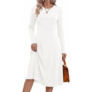 Zeagoo Womens Sweater Dress Long Sleeve Ribbed Knit Flowy Midi Fall Dresses(White)