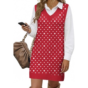 Zeagoo Womens Sweater Vest Dresses Fall Knit V Neck Pullover Sweaters 2026(Red Polka Dots)