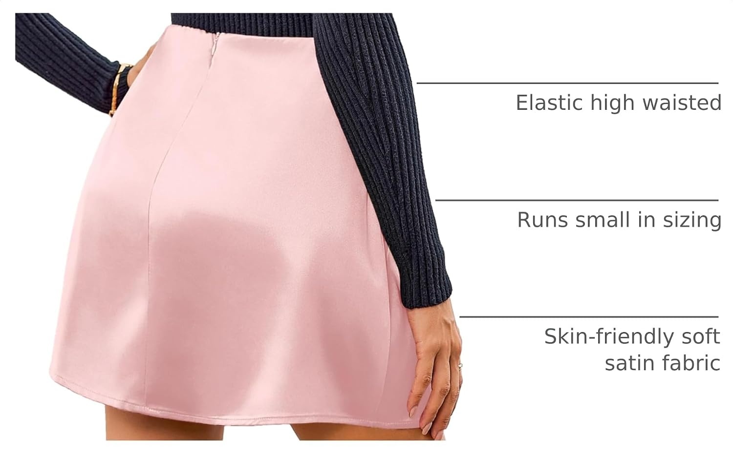 image:imageZeagoo Womens Mini Skirts Elastic High Waisted Satin Silk ALine Zipper Split Slit 2026 Party SkirtLight Pink