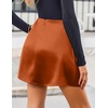 Zeagoo Womens Mini Skirts Elastic High Waisted Satin Silk A-Line Zipper Split Slit 2026 Party Skirt(Caramel)